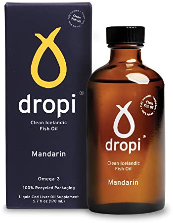 Dropi Omega 3 Fish Oil Liquid, Mandarin - Maximum Strength Omega-3s EPA, DHA, Vitamin A & D - Extra Virgin Cod Liver Oil Food Supplement for Immune System, Brain Health & Joint Support - 170ml