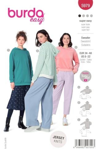 Burda Schnittmuster, 5979, Pullover selber nähen [Damen, Gr. 34 - 48] Level 1 für Anfänger