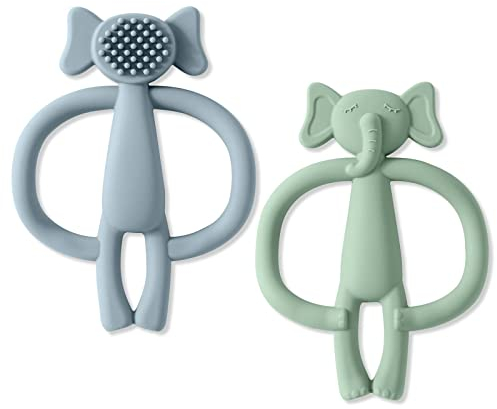 Vicloon Baby Beißspielzeug,2 Stück Baby Spielzeug und Zahnungshilfe für 3 6 9 Monate,Kinderzahnbürste Zahnungshilfe,Beißring aus Silikon BPA-frei, Beißspielzeug Baby für Jungen & Mädchen,ab 3 Monaten