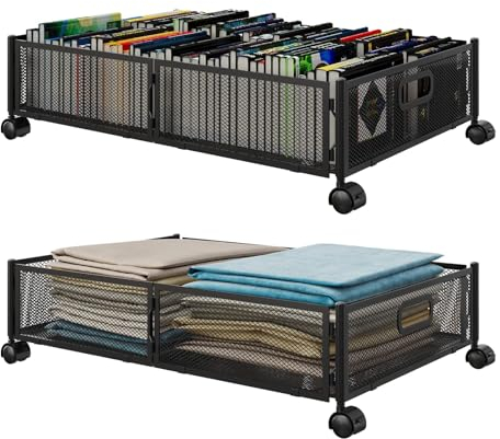 Yoleduo Contenitore portaoggetti sotto il letto con ruote, contenitore portaoggetti grande in metallo, pieghevole, salvaspazio, sotto il letto, cassetto per scarpe, organizer su ruote per vestiti (2