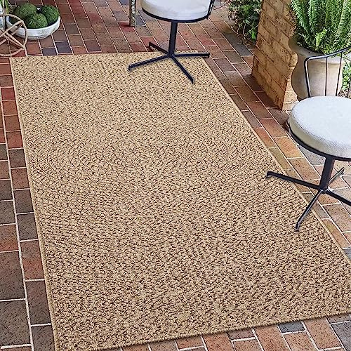 Teppich-Traum In- & Outdoor Teppich Kreismuster Beige Braun 80x150 cm | Pflegeleicht, UV-beständig, robust, langlebig und flach gewebt, für Balkon, Terrasse, Dachterrasse, Garten und Wohnbereich