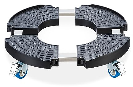 Relaxdays Pflanzenroller, ausziehbarer Blumenroller, Ø 40-57,5 cm, Kunststoff, max. 200 kg, innen & außen, dunkelgrau | Ø 40 - 57,5 cm, Kunststoff, max. 200 kg, innen & außen