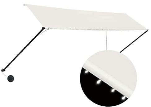 Homgoday Einziehbares Sonnensegel mit LED, 350 x 150 cm, Creme, Außenvorhang für Privatsphäre, Balkon, Terrasse