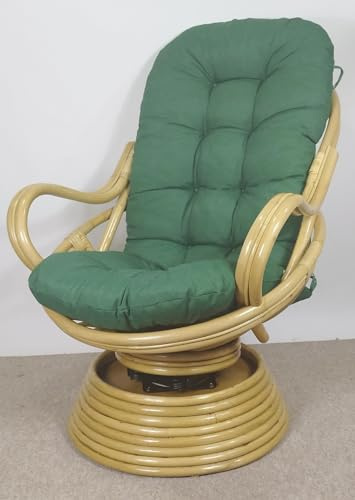 Rattani Rattan Drehsessel, Drehwippsessel Linda Fb. Honig inkl. hochwertigen Polster Dark Green