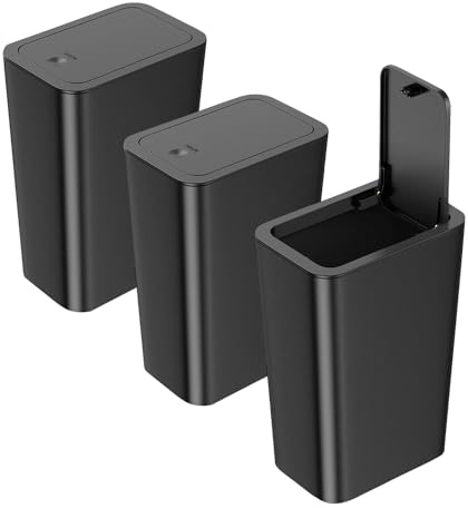 Sightday 3 Stück Mülleimer Bad,9L Mülleimer Küche,Schmaler Mülleimer Mit Deckel Mülleimer Geruchsdicht Pop-Up Deckel PP Material für Bad,Küchen,Büro,Wohnzimmer,Schlafzimmer,WC Mülleimer (Schwarz)