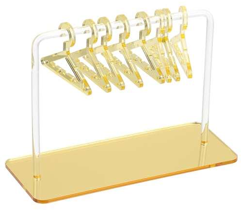 PATIKIL 1 Set Ohrringhalter mit 8 Kleiderbügeln, Acryl Ohrringhalter Organizer Ständer Mini Kleiderbügel Ohrring Display Ständer Transparente Garderobe für Stecker Ohrringe, Golden