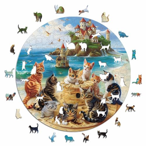 Iconic Puzzles - Kittens at the Seaside, Fantasy Animals, 100% nachhaltiges Holzpuzzle, Geschenke für Kinder und Erwachsene, Größe L, 600 Teile