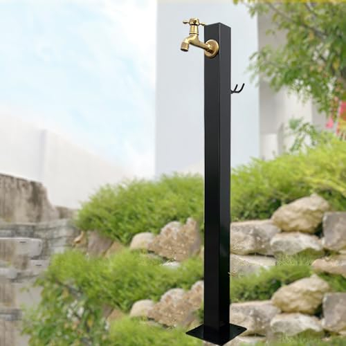 Wassersäule Garten – Freistehende Garten-Wassersäule Edelstahl – Schlauchhalter Freistehend – Wasserzapfstelle Wasserhahn Wasserzapfsäule – 95 cm Hoch