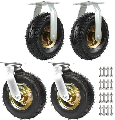 Heavy Duty Replacement Rubber Casters, 4pcs Pneumatic Caster Wheel Puncture Proof Wheel Wear-resistant, For Wheelbarrow/Hand Truck/Tool Cart/Garden Carts, 6/8/10 Inch Directional Wheel(2 Fixed+2 Swive
