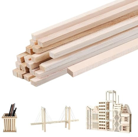 Balsaholz-Streifen, 2 x 5 x 200 mm, Holzdübel, rechteckige Dübelstangen, unlackierte Holzstäbe für Handwerk, DIY-Projekte, Modellherstellung, 50 Stück