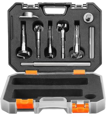 WaKuKa 10Pcs Carbide Forstner Drill Bits Set for Woodworking, Round Shank with Thread Design, Drilling Cutting Tool with Extension Bar & Drill Limiter for Wood Plywood Plastic, with Storage Case