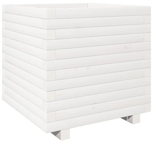 Makastle Jardinière en Bois Rectangulaire Lit Surélevé, Bac à Fleurs Jardin, Exterieur Plante Lit, Pot de Fleurs sur Pieds, Pot de Plantes, Exterieur Potager Jardin, Blanc 50x50x49,5 cm