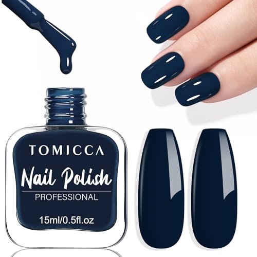 TOMICCA Dunkel Blau Nagellack, 15ml Glänzend Schnelltrocknender Langanhaltender, Blau Abziehbar auf Wasserbasis Nagellack für DIY Nail Art Maniküre