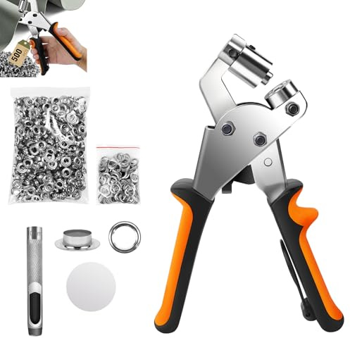Bowose Ösenzange, Ösenset, Ösensetzgerät mit 500 Stück 10mm Ösen, Ösenstanzer, Stofflocher, Ösenstanzzange für DIY, Leder, Schuh, Segeltuch