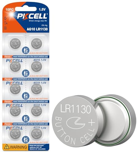 PKCELL Lot de 10 Piles Bouton alcalines LR1130 AG10 - Idéales pour Les Livres de Musique et de Son, Les Montres, Les Jouets - Largement utilisées