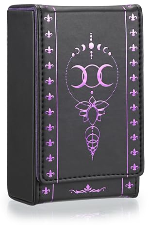 SUMTree PU-Leder Aufbewahrungsbox für tarotkarten Schwarz 8.2x4.5x13.5cm | Täglich Oracle Card Organizer, Tarotkarten Etui zum Schutz der Karten, Staubdicht leicht Kartenbox, Groove-Design