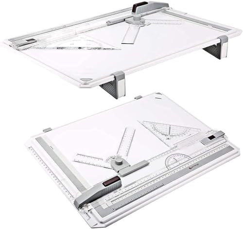 A3 Zeichenbrett, Geo-Board gz Platte, Multifunktionaler Zeichenplatte Din A3 Zeichenschiene mit Winkelmesser Papiersuchgerät Lineal Stützfuß für das Professionell Office Arbeiten Studenten (A3)