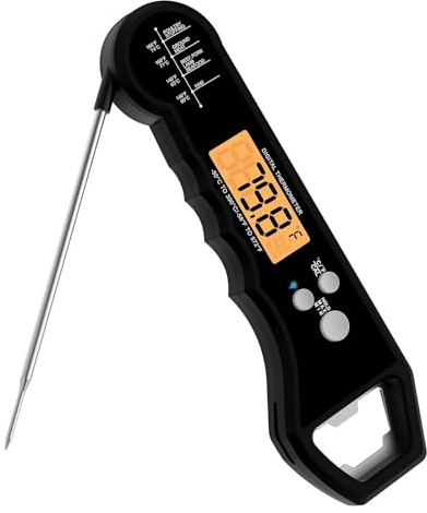 Fleischthermometer Digital für das Kochen Wasserdichtes Lebensmittel-Thermometer mit Hintergrundbeleuchtung Kalibrierung digitale Sonde Kochthermometer für Küche Outdoor-Grillen und BBQ (Schwarz)
