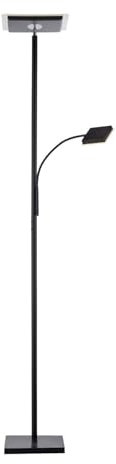 Licht-Erlebnisse LED Deckenfluter Metall Schwarz Wohnzimmer 190 cm 2500 lm Touch Dimmer mit Lesearm stilvoll Modern Ambiente Stehlampe schwenkbar HALDOR