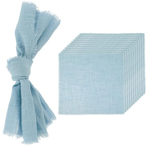 sourcing map 12Pcs Handmade Cloth Napkins, 16.5x16.5 Inch Cotton Napkins with Fringe Square Rustic Table Napkin for Wedding Party Dinner Table Decor Bridal Shower, Gray Blue