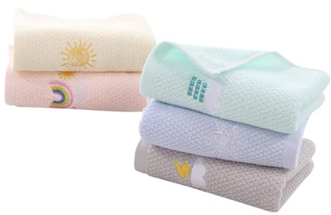 WRITWAA 5 Pcs Cotton Hand Towels for Children, Reusable and Portable Facial Washing Towels, Assorted Colour Soft Absorbent Cotton Washcloths for Everyday Use