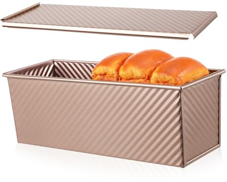 Ipetboom Corrugated Toast Box for Bread Loaf Mold Lid Vintage Design Metal Baking Mold for Toast Bread