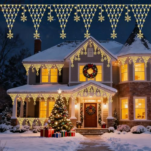 Weihnachten Netz Lichter, Led Lichterkette Außen Netz, Plug in 4M 196 LED 8 Blinkmodi Mesh Light Outdoor, Lichternetz für Weihnachten Garten Eaves Balkone Terrasse Hochzeit Zaun Deko