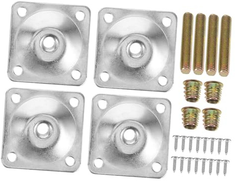 Homoyoyo 4 Sets Furniture Leg Attachment Plates for Sofa and Chair Repair Sturdy Iron Flat Mounting Plates with Bolts and Screws Secure Support for Weak Furniture Legs