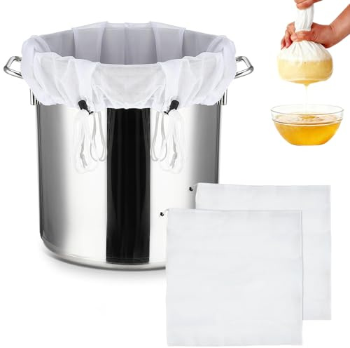 ChioSun Brew Bags 46x40cm, 2Pcs Drawstring Straining Bag, Reusable Fine Mesh Filter Bags for Home Brewing, Wine Making & Nut Milk Press Strainer, Jelly Bag for Jam Making with Drawstring Closure