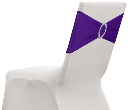 sourcing map Paquete de 20 bandas elásticas para silla, banda elástica para silla con hebilla deslizante, lazos elásticos universales para bodas, fiestas, ceremonias, eventos, decoración, color morado