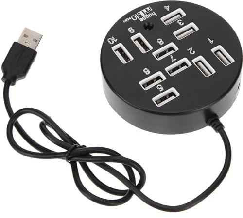 BUGUUYO Dm-Hb52 10-Port USB 2.0 Hub Multiple USB Port Splitter for Laptop Black Adapter for Computer Peripherals and Accessories