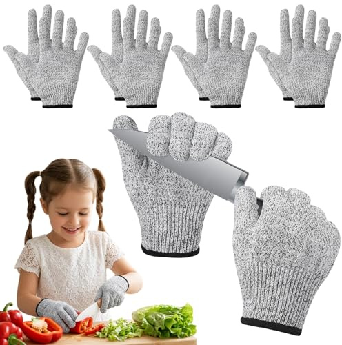 Utensilsto 4 Paar Level 5 Schnittschutzhandschuhe für Kinder und Jugendliche Schnittfeste Handschuhe für Küche Garten Basteln 5-8Y