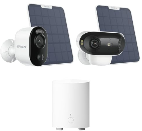 Reolink 4K Solar Camera + Argus 4 Pro + Home Hub Mini | Wireless Outdoor Security Cameras with 180° Dual Lens View, Colour Night Vision, AI Detection and Local Storage