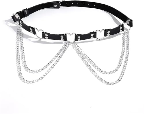 KBRPEY Collana Pancia Donna Cintura con Catena Fibbia a Cuore Gioiello per il Corpo Punk Gotico Accessorio Moda Regolabile Body Chain Harness Cintura Argento