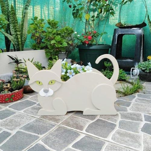 NiuLumea Soporte siamés para plantas de gato, maceta decorativa de resina para interiores y exteriores, jardín, patio, bonito soporte para animales en maceta (gato blanco)