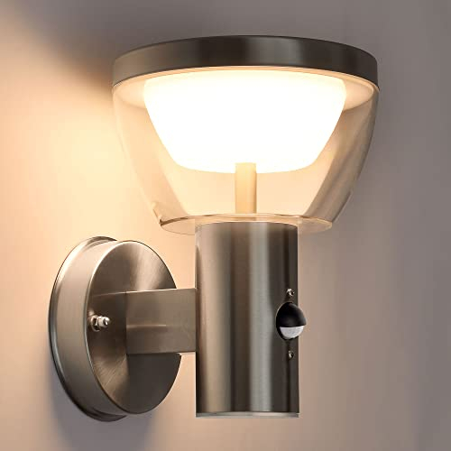 LED Aussenleuchten mit Bewegungsmelder Wand-leuchte Wandlampe Flurleuchte Fluter 9W Edelstahl modern IP54 309A1