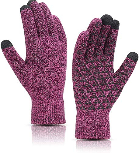 SIMIYA Winter Gloves for Men Women Soft Knit Thermal Gloves Warm Non Slip Touch Screen Glove for Cycling Driving Running Rose Red