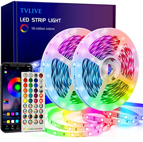 TVLIVE LED Strip, RGB LED Streifen 20M, LED Lichterkette mit Fernbedienung und APP, Musik Sync, Timer-Einstellung und Dimmbar Farbwechsel, LED Band für Zimmer, Schlafzimmer, Küche, Bar, Party Deko