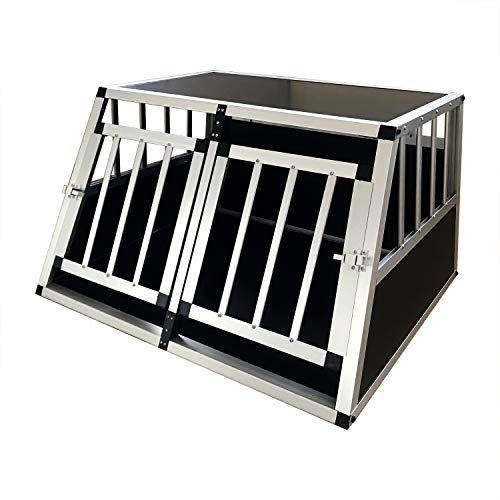 Gegaden Hunde Transport Box mit 2 Türen Alu Hunde Box für den Transport MDF Platten Aluminium Autotransportbox Autobox Hunde Reisebox Gitterbox Welpen Transportbox 89 * 69 * 50cm