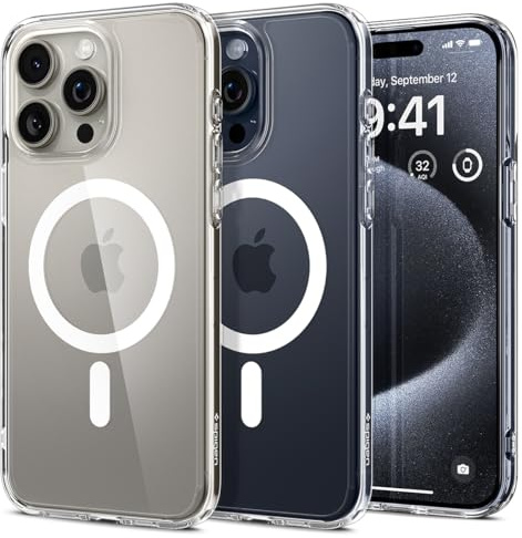 Spigen für iPhone 15 Pro Ultra Hybrid MagFit Hülle [Anti-Yellowing] Case Handyhülle Transparent Dünn Slim Kompatibel mit MagSafe -Weiß
