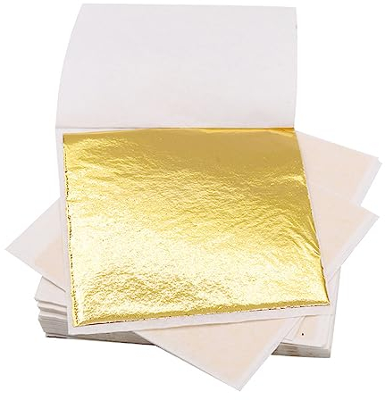 REQAG 100 Hojas imitación Pan de Oro Pan de Plata para proyectos de Arte decoración Artesanal, artesanía Dorada, creación de Bricolaje (8.5x8cm)