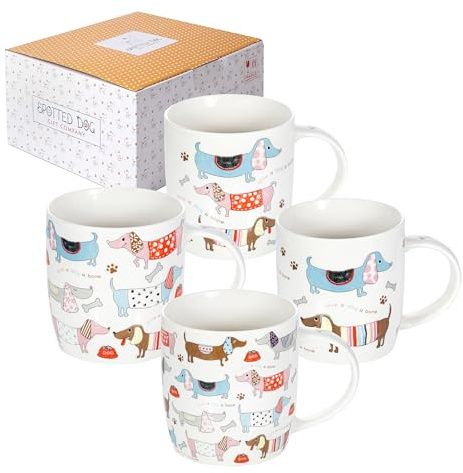 SPOTTED DOG GIFT COMPANY Dackel Tasse 4er Tassenset 350ml Porzellan – Lustige Hunde Kaffeebecher & Kaffeetassen mit Dackel-Motiv | Dackel Geschenk für Hundebesitzer, Hundeliebhaber, Frauen & Männer