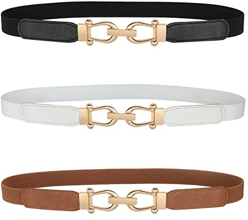 WERFORU Frauen Dünner elastischer Gürtel für Kleider,Dünne Retro Stretch Taille Gürtel mit goldener Schnalle