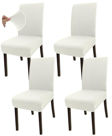 Granbest Super Dehnbar Essen Stuhlhusse, Universal Mikrofaser Parson Essen Stuhlhussen 4er Set, Abnehmbare Stuhl Protektoren für Esszimmer, Küche, Restaurant und Hotel (Set von 4,Cremiges Weiß)