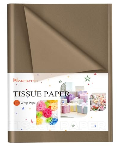 NACHLYNN Lot de 60 feuilles de papier de soie marron pour emballage cadeau, 35,6 x 50,8 cm, papier d'art pour mariage, vacances, fête d'anniversaire, loisirs créatifs
