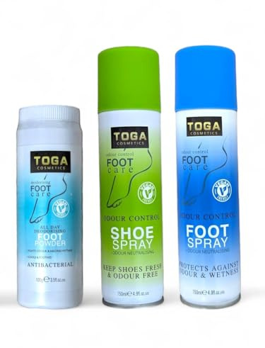 Toga Anti odour Control Shoe spray, Foot deodorant spray & Antibacterial Foot powder in a variation 3 pack