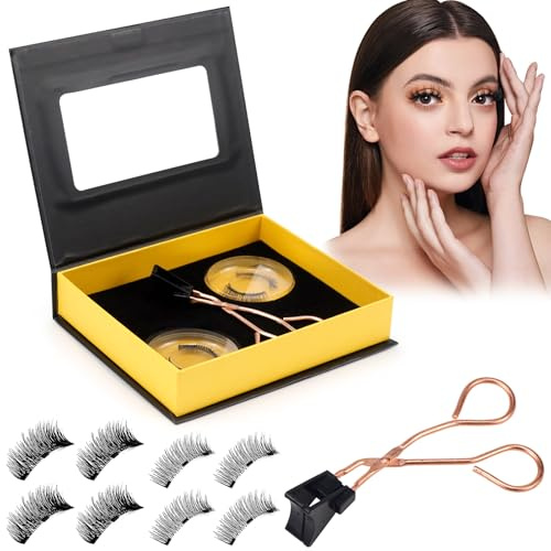 Raxfekro 4 Paare Magnetische Wimpern Eyelashes Wiederverwendbare mit Wimpernzange 3d Wimpern Magnetisch Natürlicher Look Set Magnet Wimpern Kein Kleber Erforderlich Künstliche Wimpern