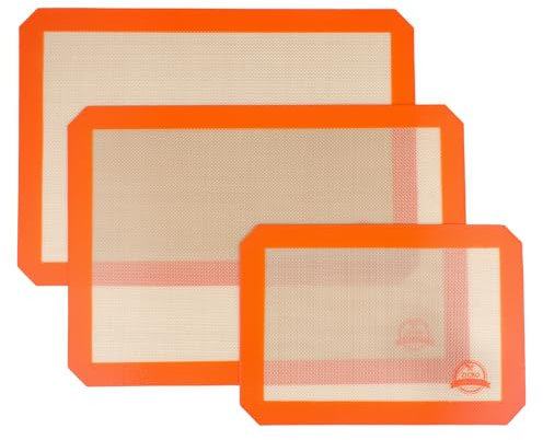 Silicone Baking Mat，3 Pieces Non-Stick Baking Mat Set,Heat-Resistant,Reusable Non-Silp Silicone Cooking Mat,Baking Sheet for Cookies, Macarons Bread Pastry(Orange)