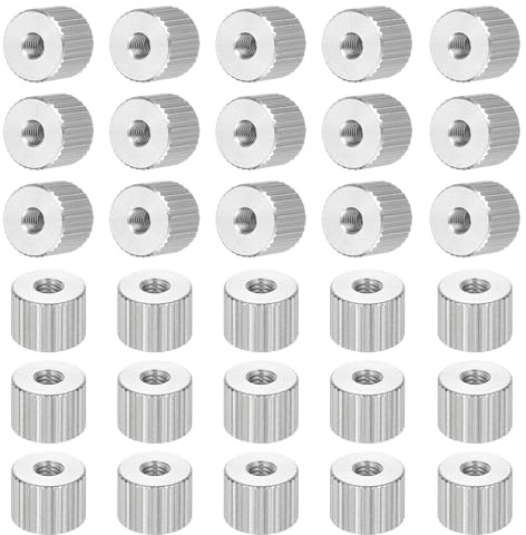 PATIKIL M3 Knurled Thumb Nuts, 30pcs 304 Stainless Steel Female Thread Type Flat Head Through Hole Round Hand Tighten Knob Fasteners Screw Cap Adjust Lock Position, D8mm x H6mm