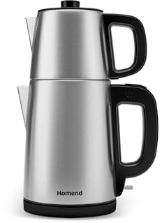 Karaca Homend Royal Tea - 1728EU Türkischer Teekocher Elektrisch, 1.8 Liter Wasserkocher mit Teekanne und Edelstahlfilter, 2000W Teemaschine Elektrisch für Losen Tee - Inox Schwarz